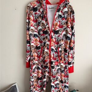 Tipsy Elves Medium Meow Cats Jumpsuit Unisex Pajamas Christmas Onesie